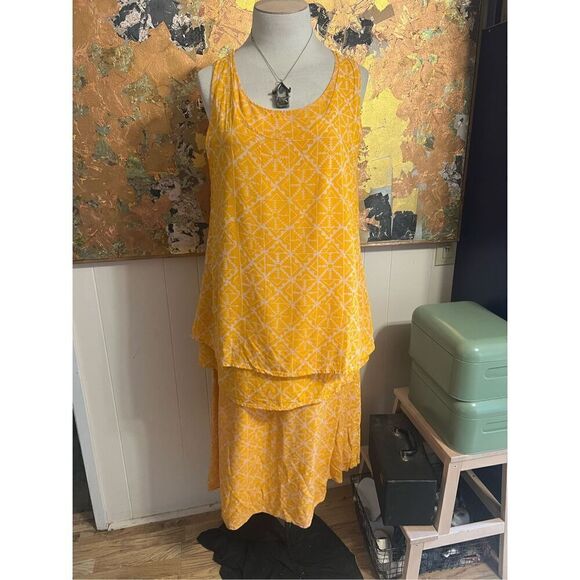 Noa Noa Batik Apricot Sleeveless Layered Hawaiian A-Line Maxi Dress M - Picture 1 of 9